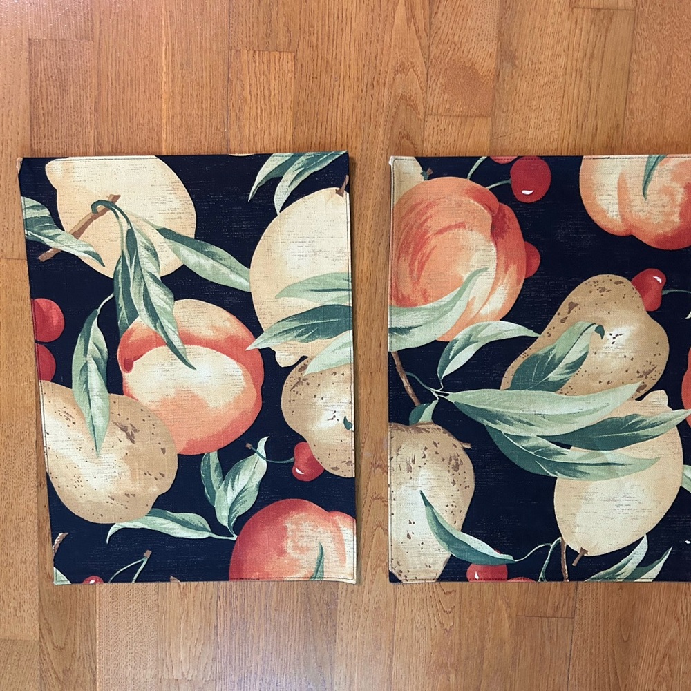 Cloth Placemats Black Large Fruit Print Padded Set 2- SteinMart
